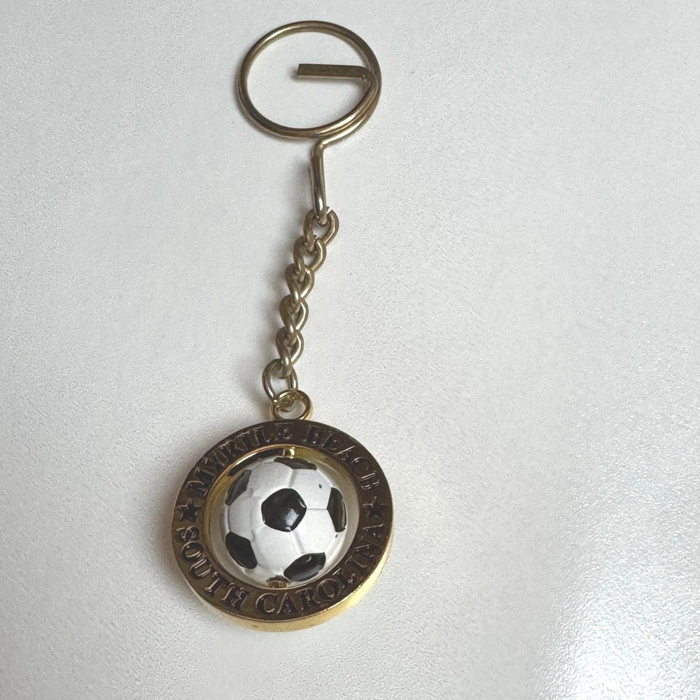Myrtle Beach South Carolina Soccer Ball Souvenir Keychain Gold Tone